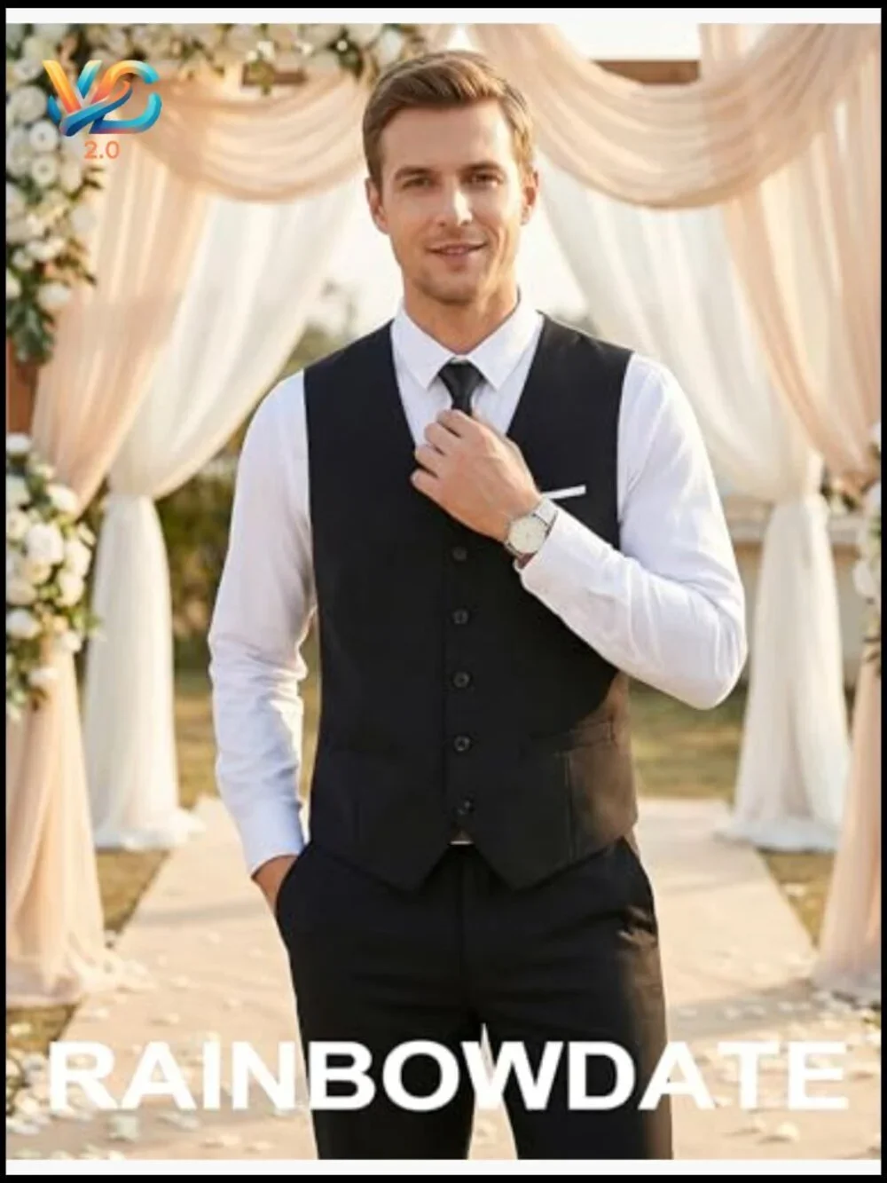Slim Fit Suit Vest with Satin Back, 3-Piece Set for Formal Wear